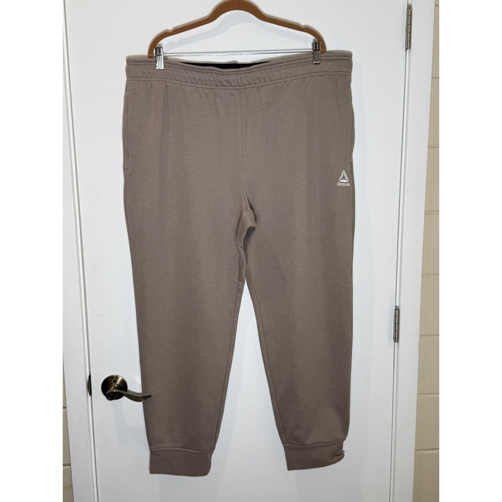 Reebok Mens Jogger Sweatpants Taupe Beige Cotton Blend Fleece 3XL Zip Pocket